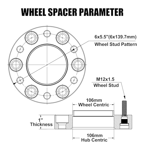 FLYCLE 6x5.5 Hubcentric Wheel Spacers 1 Inch for 1995-2023 Tacoma 4Runner, 6x139.7mm with 12x1.5 Studs 106mm Center Bore Forged Wheel Spacer for Tundra FJ Cruise Fortuner Sequoia GX460 GX470 - size: 1 Inch