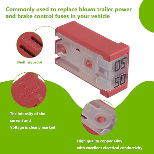 50A 32V Mini Slotted Automotive MCASE Shaped Cartridge Fuse Kit(Pack of 6pcs,50A) - style: 50A