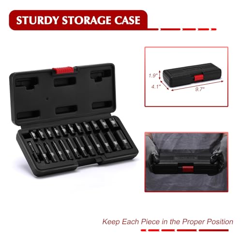 EMENTOL 1/4" Drive Impact Socket Set, 23 Pieces Deep & Shallow Socket Set, SAE 5/32"-9/16", 12 Point CR-V, Includes Drill Bit Adapter - size: 1/4" Drive (4-14mm)