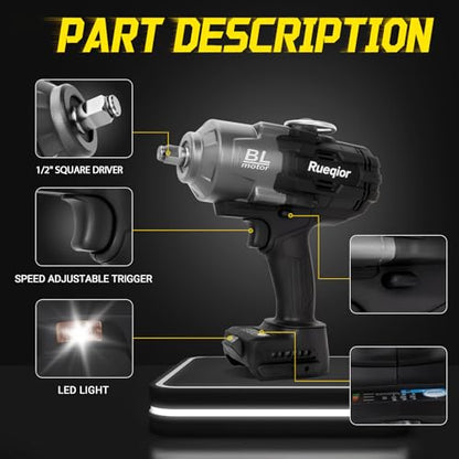 Cordless Impact Wrench 1/2" Compatible with Dewalt 20V Battery - color: Black 2000n 1/2in