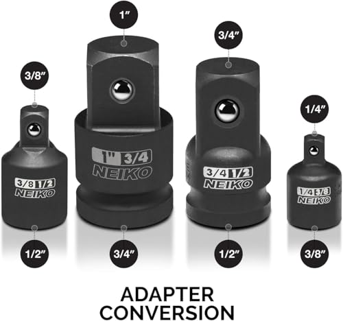 NEIKO 30223A 8 PC Impact Socket Adapter Set, Standard SAE Size, Cr-V Steel, Impact Driver & Wrench Conversion Kit, Locking Impact Socket Adapters & Reducer Set, Ball Detent, 1/4”, 3/8”, 1/2", 3/4”, 1” - size: 8-Pc, style: Adapter Reducer