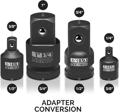 NEIKO 30223A 8 PC Impact Socket Adapter Set, Standard SAE Size, Cr-V Steel, Impact Driver & Wrench Conversion Kit, Locking Impact Socket Adapters & Reducer Set, Ball Detent, 1/4”, 3/8”, 1/2", 3/4”, 1” - size: 8-Pc, style: Adapter Reducer
