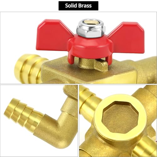 QWORK Solid Brass 5/8" 4-Way Heater Control Valve with Switch, 16mm Hose Barb Automotive Bypass