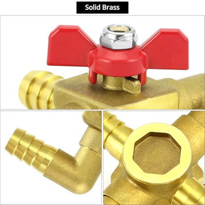 QWORK Solid Brass 5/8" 4-Way Heater Control Valve with Switch, 16mm Hose Barb Automotive Bypass