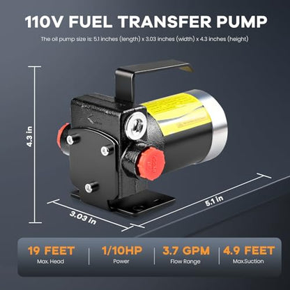 110V AC Gasoline Fuel Pump Kit, Self-priming Fuel Transfer Pump, Reversible Pumping, Overheat Protection, Explosion-proof, Suitable for Gasoline, Diesel, Mineral Oil, Kerosene - color: black(110ackit)