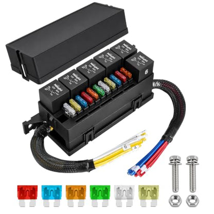 Nilight 12V Fuse Relay Box 6 Relays 4pin 40A 11 Fuses Pre-Wired Block Kit - color: Pre-Wired Box 6 Relay 11 Fuse