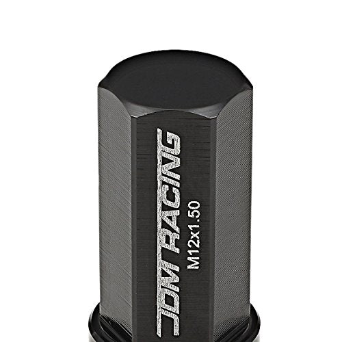 DNA MOTORING LN-ZTL-9019-15-BK 20Pcs M12 x 1.5 Close End Wheel Lug Nuts w/Deep Drive Extension Adapter, 25mm OD/50mm H, Black - color: Black, size: M12 x 1.5