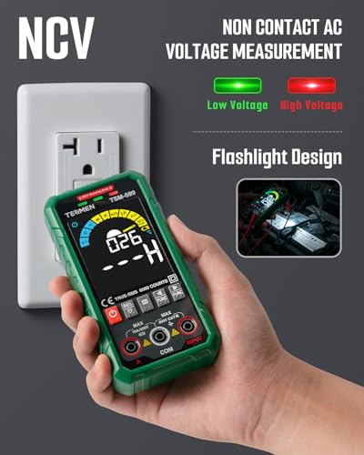 TSM-599 Smart Digital Multimeter, TRMS 6000 Counts, Voltage Tester, Volt Meter with NCV, DC/AC Voltage&Current, Resistance, Continuity, Diode, Capacitance, Hz%, Temperature, Live Wire - Green - size: TSM-599 Auto&Manual Dual Multimeter