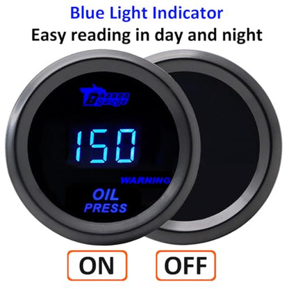 Car Oil Pressure Gauge 12V Auto Oil Press Gauge Psi 2" 52mm Meter - color: Blue Light Oil Press Psi