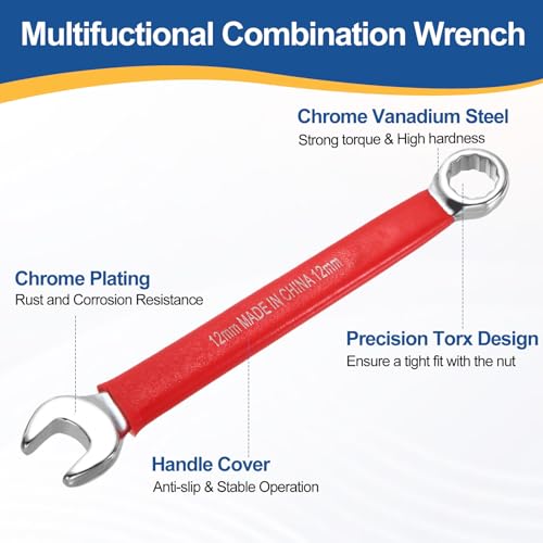 HARFINGTON 2Pcs Metric Combination Wrench 12mm 12-Point Box & Open End CR-V - size: 12mm