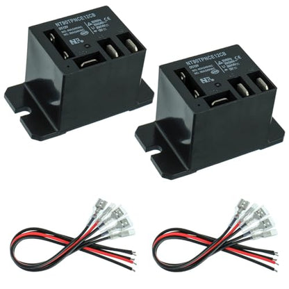 NT90-DC12V-10X Power Relay DC 12V Coil 12 VDC 30A 40A SPDT(1NO 1NC) with Flange Mounting and 10 Quick Connect Terminals Wires Mini Relay(Pack of 2pcs) - size: DC 12V