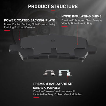 cciyu D1159 D999 Brake Pads w/Hardware Front Rear Disc Brake Pad Set - size: Front[D1159] + Rear[D999]