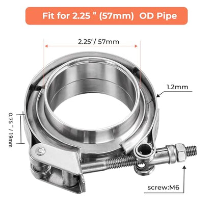 2.25 inch Quick Release V Band Clamp with Male Female Flanges, 304 Stainless Steel Exhaust V band Clamp for Automotive exhaust system, turbocharger, downpipe and mufflers - color: V Band Clamp With Flange, size: 2.25inch