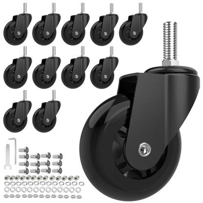 Creeper Wheels Replacement Set of 12, 2.5-Inch Roller Blade Creeper Casters, Heavy Duty M8 x 20mm Metric Swivel Caster, 360 Degree No Noise Creepers Replacement Wheel for Mechanic Seat Shop Stool - size: M8x20