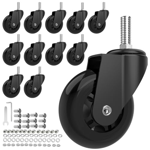 Creeper Wheels Replacement Set of 12, 2.5-Inch Roller Blade Creeper Casters, Heavy Duty M8 x 20mm Metric Swivel Caster, 360 Degree No Noise Creepers Replacement Wheel for Mechanic Seat Shop Stool - size: M8x20