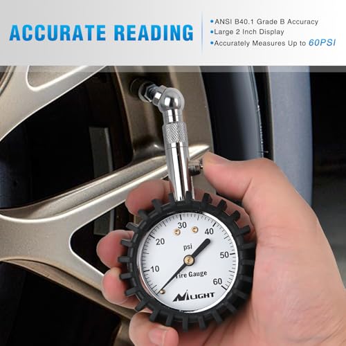 Nilight Tire Pressure Gauge 60PSI Stainless Steel Air Chucks - color: 60psi Tire Gauge