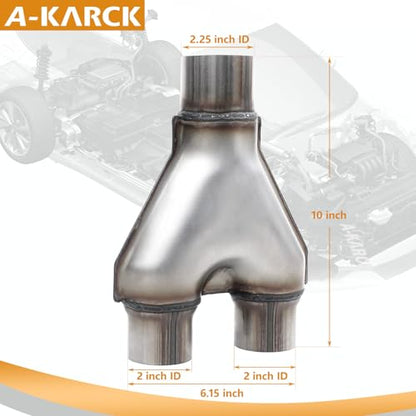 Exhaust Y Pipe 2.25" Inlet, A-KARCK Stainless Steel 2" Outlet 10" Long Y Pipe Withstands High Temperatures - color: Y Pipe, size: 2.25 To 2.0inch 10"Long