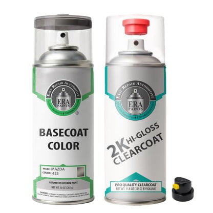 ERA Paints - 42S - Titanium Flash Metallic for MAZDA Exact OEM Color Match Automotive Touch Up Paint for Cars - Spray Paint with Premium Spray Nozzle - 2K Essential Kit - Made in USA - style: Spray - 2K Essential Kit