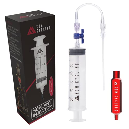KOM Cycling Tubeless Sealant Injector Syringe and Presta Valve Core Removal Tool by Designed for Stans No Tubes sealant and Other sealants … - color: Red with Premium Aluminum Removal Tool