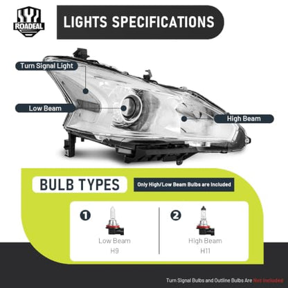 Headlights for 2013 2014 2015 Nissan Altima 4-Door - color: Chrome Housing - With H/L Beam Bulbs