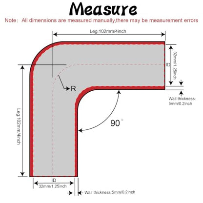 90 Degree Elbow ID 1 1/4 inch(32mm) Silicone Coupler Hose 4-Ply - size: ID 1.25"