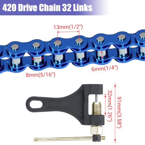 High Torque 60T Sprocket 420 Chain with 90 Link Mini Bike Rear Chain - color: Blue
