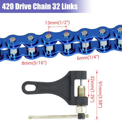High Torque 60T Sprocket 420 Chain with 90 Link Mini Bike Rear Chain - color: Blue