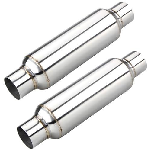 LCGP 2.5" inlet & outlet Universal Resonator, 16" Long Performance Muffler, Weld- On, Straight Through Design, Deep Tone 2pcs - color: Silver, size: 2.5" Inlet 16" Long-2 Pack