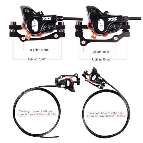 CNC MTB Hydraulic Disc Brake Set，Mountain Bike Hydraulic Disc Brakes Right Front 800mm Left Rear 1450mm Hydraulic Brake，Black - color: Black-Rear