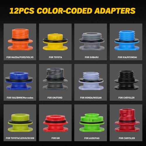 18-Piece No Spill Engine Oil Funnel Kit, 1.59QT/ 1.5L Automotive Coolant Funnel Set, 12 Adapters, Elbow Fitting, Arrow Screen & Magnetic Tray, Compatible with GM, Ford, BMW, Audi, Land Rover Etc - color: Upgraded Version Multi-color