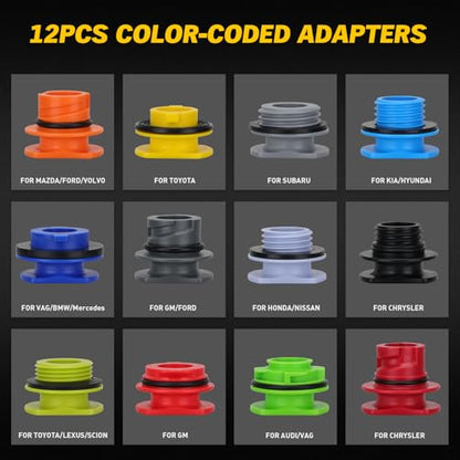 18-Piece No Spill Engine Oil Funnel Kit, 1.59QT/ 1.5L Automotive Coolant Funnel Set, 12 Adapters, Elbow Fitting, Arrow Screen & Magnetic Tray, Compatible with GM, Ford, BMW, Audi, Land Rover Etc - color: Upgraded Version Multi-color