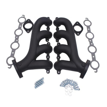 1 Set SHLPDFM Exhaust Manifold LS Swap Cast Iron Black Exhaust Manifold Headers Fits for Chevrolet LS1LS2LS3 4.8L 5.3L 6.0L WITH All Gaskets and Hardware and Flanges