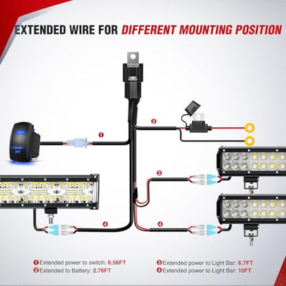 Nilight 14AWG LED Light Bar Wiring Harness Kit - 3 Leads, Blue - color: 14AWG Wiring Harness - 3 Leads