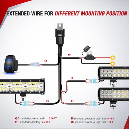 Nilight 14AWG LED Light Bar Wiring Harness Kit - 3 Leads, Blue - color: 14AWG Wiring Harness - 3 Leads