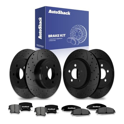 AutoShack Front Vented & Rear Vented Black E-Coated Rotors & Pads - style: NightGuard & Pad
