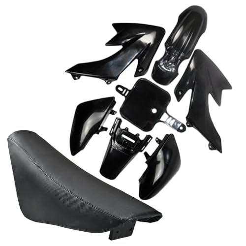 CRF50 Plastics Kit Pit Bike Parts Fairings Fenders + Black Seat for CRF 50 XR 50 XR50 SSR 110 SSR 125 Taotao DB14 Coolster 125cc Dirt Pit Bikes (Black) - color: Black