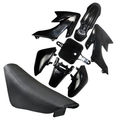 CRF50 Plastics Kit Pit Bike Parts Fairings Fenders + Black Seat for CRF 50 XR 50 XR50 SSR 110 SSR 125 Taotao DB14 Coolster 125cc Dirt Pit Bikes (Black) - color: Black