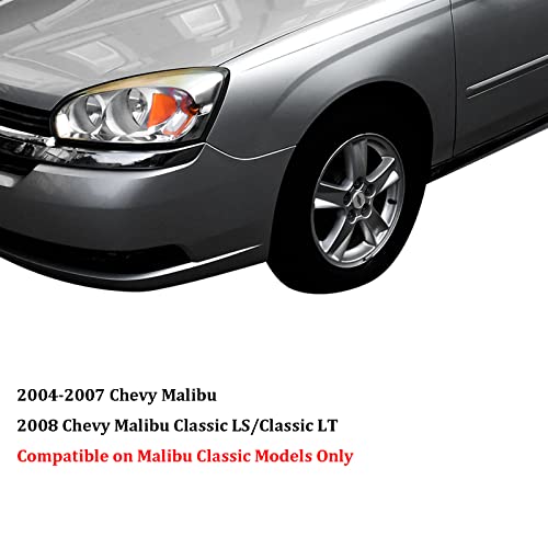 A&P for 2004-2007 Chevy Malibu, 2008 Malibu Classic Halogen Headlight Pair - color: Chrome Housing, Clear Lens, Amber Turn Signal, size: 2004-2008