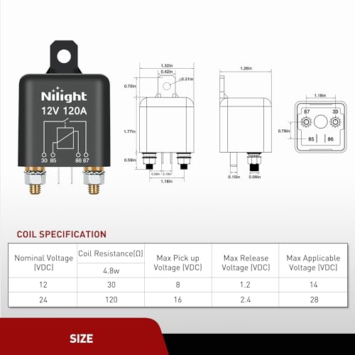 Nilight 12V 120A 4 Pin SPST Starter Relay Heavy Duty Switch for Car RV - color: 120A-1PC