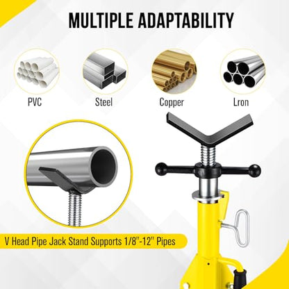 2PCS Pipe Jack Stand, Heavy Duty Pipe Stand, 2500LB Jack Stands Carbon Steel with Portable Folding Legs 28-52 Inch Height Adjustable 1/8"-12" Capacity - color: Yellow | 2PCS