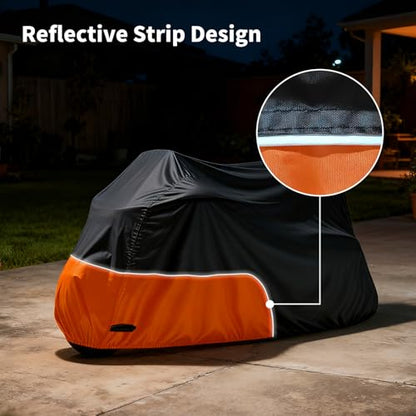 Motorcycle Cover Heavy Duty 300D Waterproof for Touring Ultra - color: Black/Orange