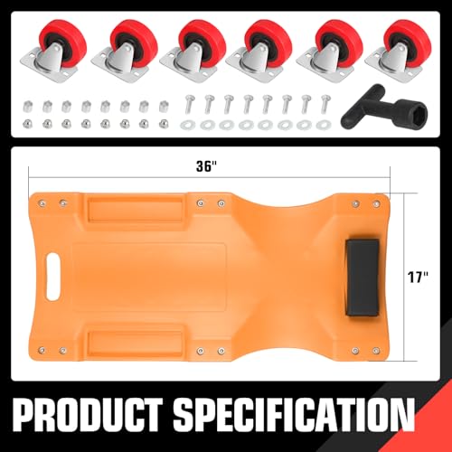 DNA MOTORING 36" L X 17" W x 4.25" H Vehicle Repair Low Profile Automotive Creeper w/Padded Headrest, Orange, TOOLS-00201-OG - color: Orange, size: 36 Inches