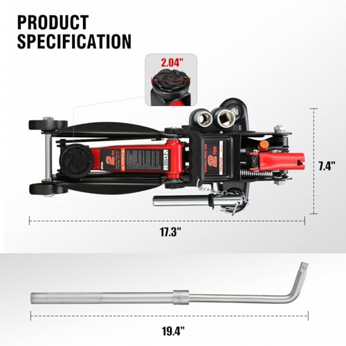 DNA Motoring Floor Jack with Socket and Lock, Low Profile Hydraulic Trolley Jack for Cars Lift, 2 Ton (4000 lbs) Capacity, Lifting Range 5.12"-13", Red, TOOLS-00677-RD - color: Red, style: 2 ton(w/ socket & losck)