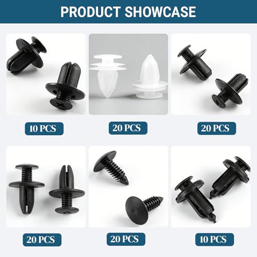 100PCS Car Bumper Push Retainer Clips & Nylon Fasteners Rivet Kit, 6 Sizes Car Body Screw Retainer, Door Trim Panel Clips, Universal Auto Bumper Accessories for Car Truck SUV (100PCS&Tool)