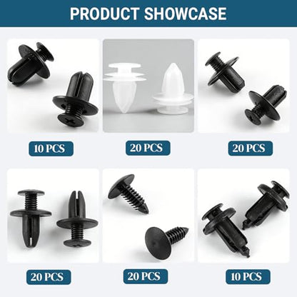 100PCS Car Bumper Push Retainer Clips & Nylon Fasteners Rivet Kit, 6 Sizes Car Body Screw Retainer, Door Trim Panel Clips, Universal Auto Bumper Accessories for Car Truck SUV (100PCS&Tool)