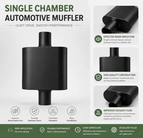 3" In/Outlet Aluminized Steel Single Chamber Exhaust Muffler Pair Universal - color: black, size: 3 inch