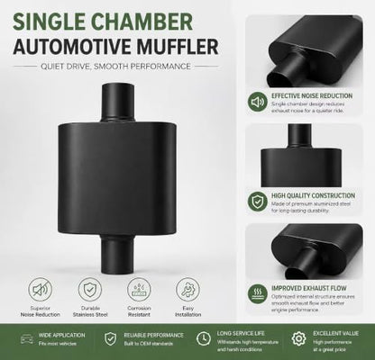 2.5" In/Out Aluminized Steel 1-Chamber Universal Exhaust Muffler 2pc - color: black, size: 2.5 inch