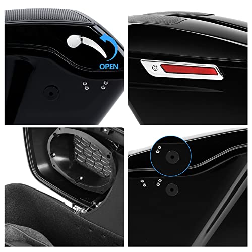 TCMT 5" Extended Stretched Saddlebags 6x9" Speaker Cutout Lids Fit For Harley 2014-2024 Touring Road King Road Glide Street Glide Electra Glide - color: Chrome Latches, size: 5" Stretched(6x9 Spealer Lids)