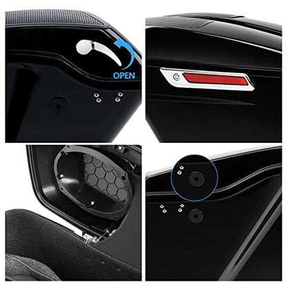 TCMT 5" Extended Stretched Saddlebags 6x9" Speaker Cutout Lids Fit For Harley 2014-2024 Touring Road King Road Glide Street Glide Electra Glide - color: Chrome Latches, size: 5" Stretched(6x9 Spealer Lids)