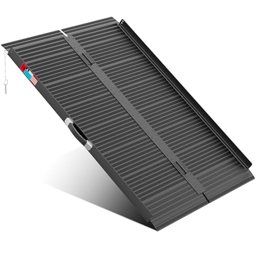 WHALEMOTOR Black Portable Wheelchair Ramp, 4FT No-sew Non-Slip Aluminum Wheelchair Ramp, Folding Portable Wheelchair Ramps for Home, Weight Capacity Up to 800 LBS, Loading Dock Plates - size: 4FT Using height 4-12"